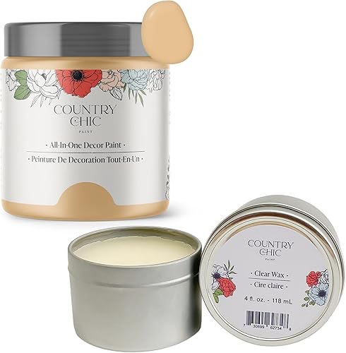 Paquete de pintura estilo tiza + cera para muebles, decoración del hogar, manualidades (color rodillas de abeja pinta - 16 onzas - amarillo suave)