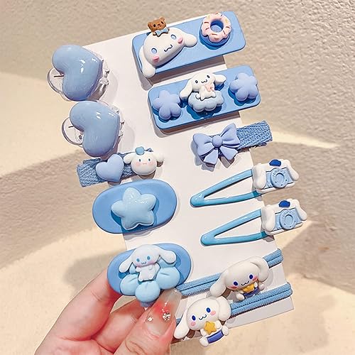 12 pinzas para el cabello Kawaii para niñas, accesorios para el cabello de dibujos animados, cosas lindas para regalos para adolescentes (perro azul)