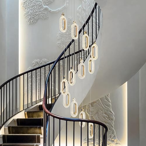Miniatura 3 de zhllmq Candelabro de cristal moderno de 12 luces, regulable, LED, espiral, dorado, vestíbulo, entrada, techo alto, luces colgantes para sala de