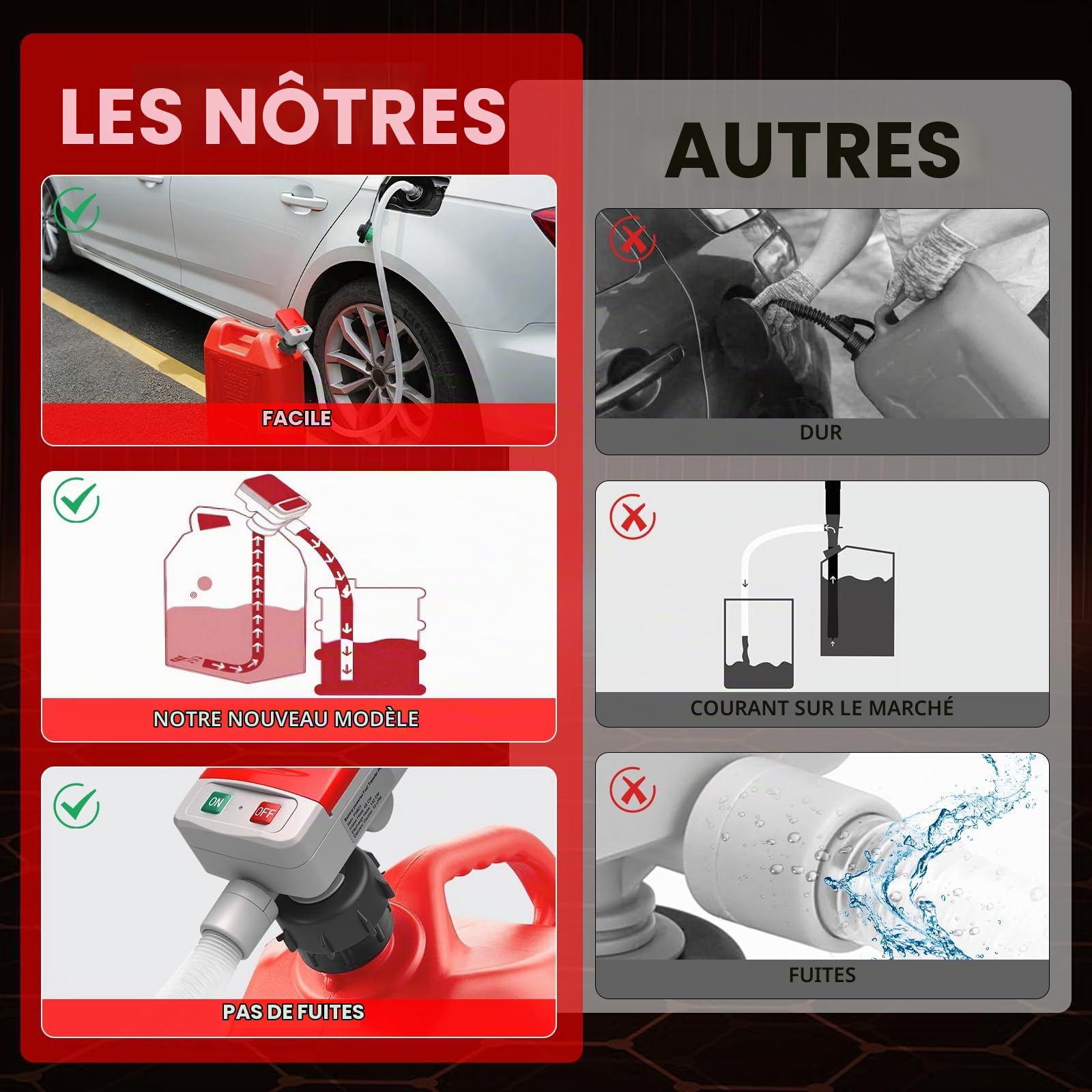 WingFly Pompe Carburant Électrique avec Stop Automatique, Pompe Diesel, Pompe de Transfert de Liquide avec Adaptateur 3 Tailles,Pom-pe à Bidon avec Flexible Hose-2.4 GPM