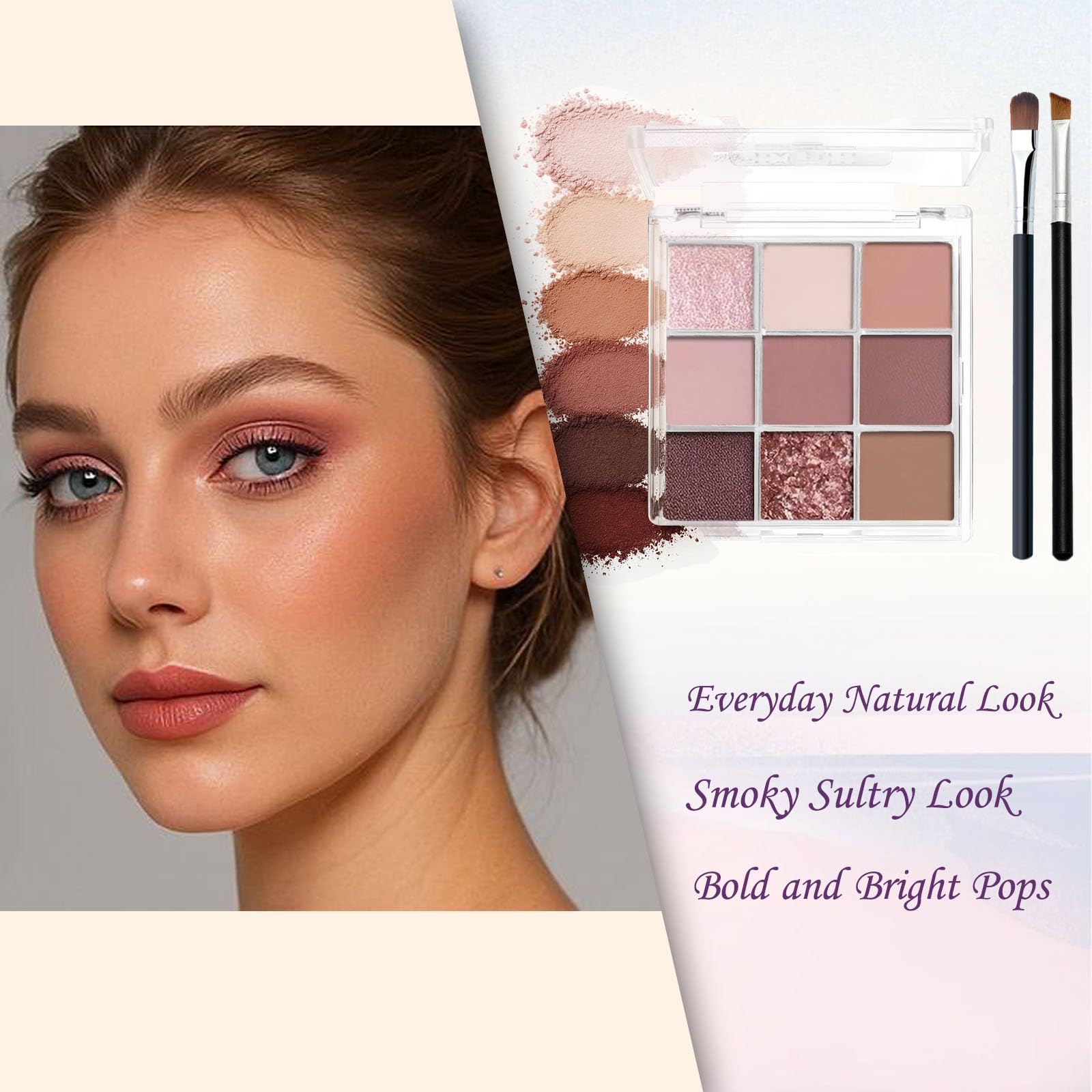9-Color Nude Pink Eyeshadow Palette with Shimmer & Matte Finishes, Highly Pigmented Waterproof Formula - Image 3