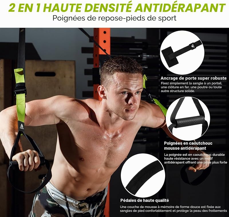 Set de benzi de antrenament tip TRX cu suspensie reglabilă flintronic, kit multifuncțional pentru antrenament cu propria greutate, pentru dezvoltarea masei musculare și arderea grăsimilor acasă