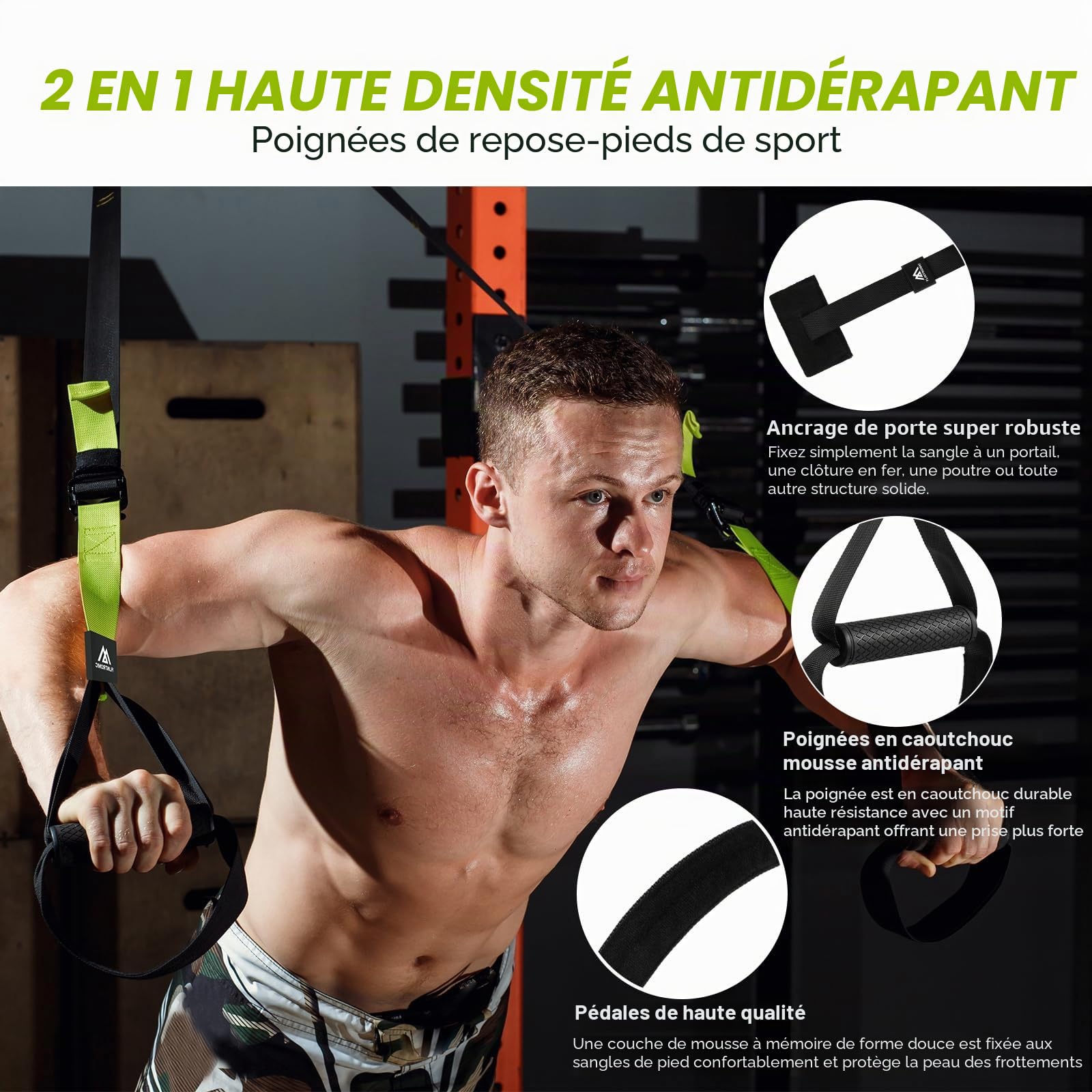flintronic Kit d'entraînement à Suspension, Sangles de Suspension Multifonction Kit, d'entraînement Tout-en-Un avec Sangles Réglables pour Brûler des Graisses, Construire du Muscle
