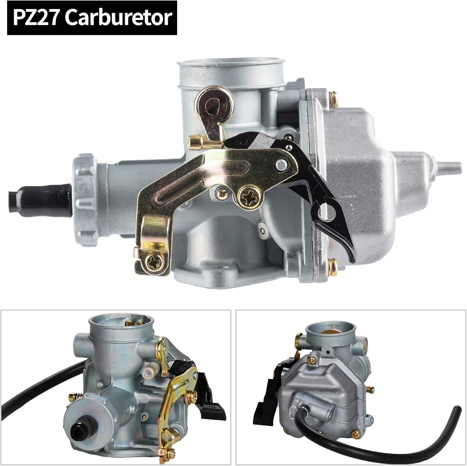 SaferCCTV PZ27 Carburetor 27mm Cable Choke Compatible with 4 Stroke CG 125cc 150cc 200cc 250cc ATV Go Kart Dirt Bike Taotao Sunl Quad Carb Chinese sunl with Air Filter