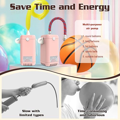 Miniatura 3 de AXHJ Bomba de globo alimentada por pilas, bomba de globo de aire eléctrica 2 en 1, inflador de globos para 260q, papel de aluminio, globos de látex