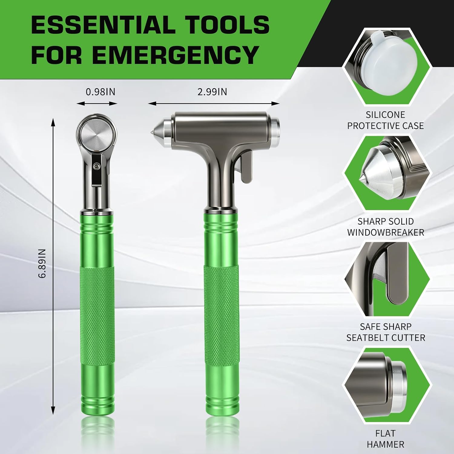 Car Safety Hammer, Metal Window Breaker with Seat Belt Cutter, Emergecy Safety Hammer for Auto Accidents (Green) image 2
