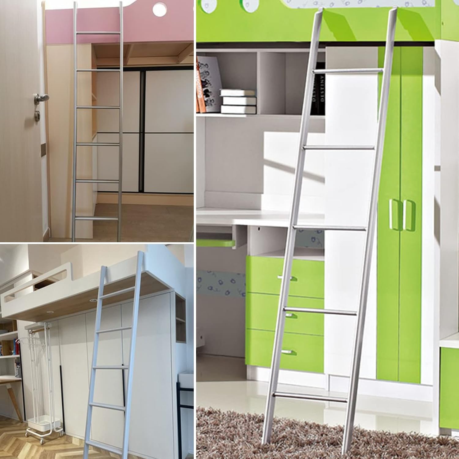 Silver Rv Bunk Ladder Adjustable with Hooks, 55 60 66 Inch Bed Ladder for Closet, Dorm Bed, Loft Bed & RV Bed, with Complete Kit, Load 150KG (Size : Ladder Length 1.65m/65 Inch)