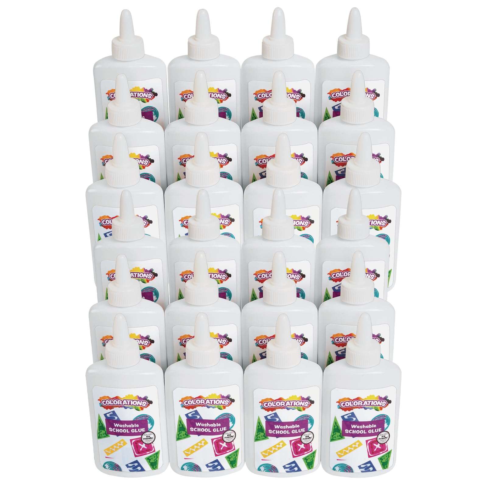 Colorations White School Glue, 24 Bottles, Each 4oz Each Set Individually Packaged, Personalize & Decorate for Gifts, Arts & Craft Craft for Children, Kids Crafts