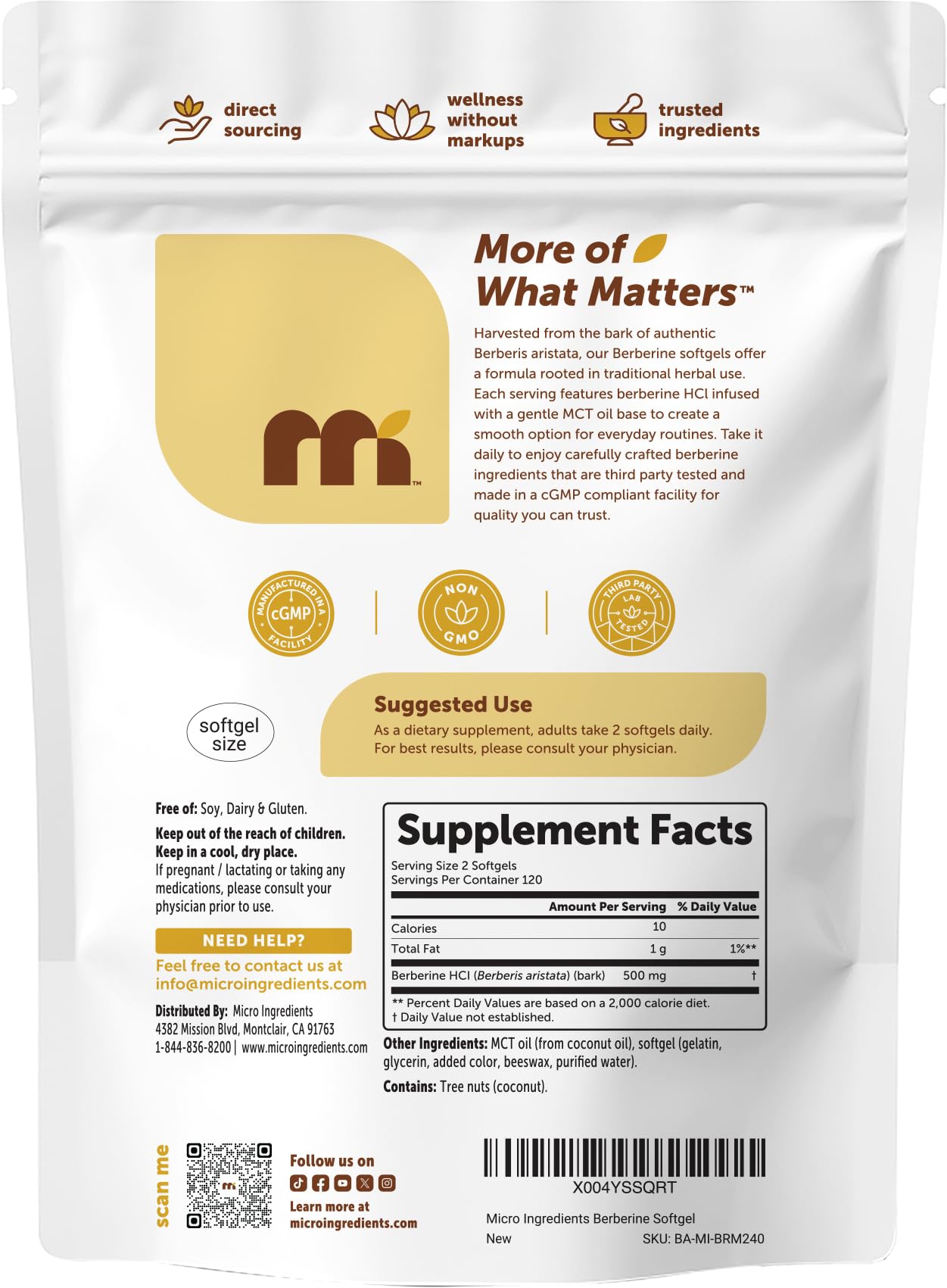 Micro Ingredients Berberine 500 mg Per Serving, 240 Softgels | Berberine HCl Supplement from Berberis aristata | Made with Coconut MCT Oil | Non-GMO, Gluten Free — Amazon image 6