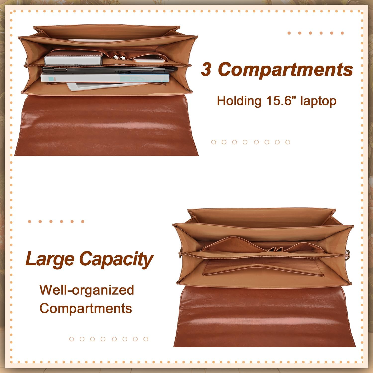 Banuce Leather Briefcase for Men Legal Attorney Lawyer Briefcase Attache Case for 15.6 Inch Laptop with Lock Detachable and Adjustable Strap Vintage Brown - Image 6