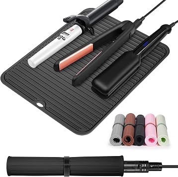 Large Heat Resistant Silicone Mat for Hair Tools: Curling Iron, Flat Iron, Hair Straightener - Portable Hair Styling Pad Cover