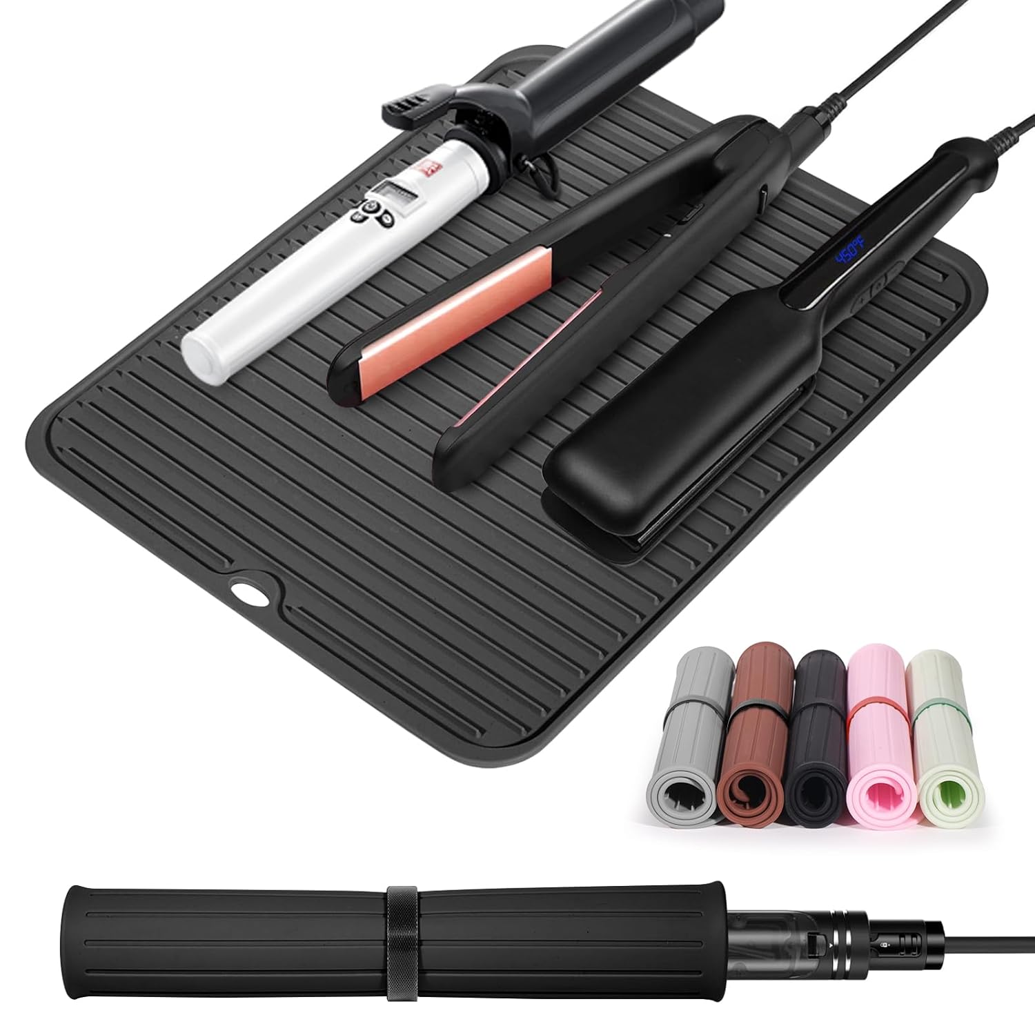 Quccefods Large Heat Resistant Silicone Mat for Hair Tools Curling Iron Flat Iron Hair Straightener - Portable Hair