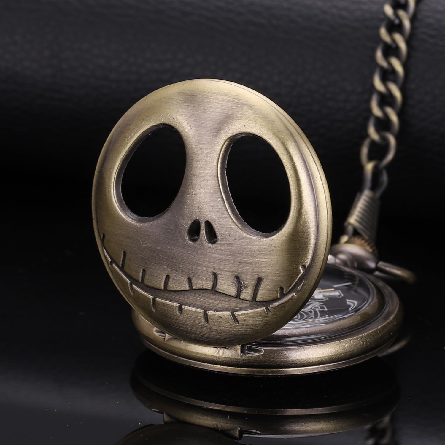 ManChDa Jack Skeleton Pocket Watch Nightmare Christmas Gift for Son Men Bronze Pocket Watch Quartz