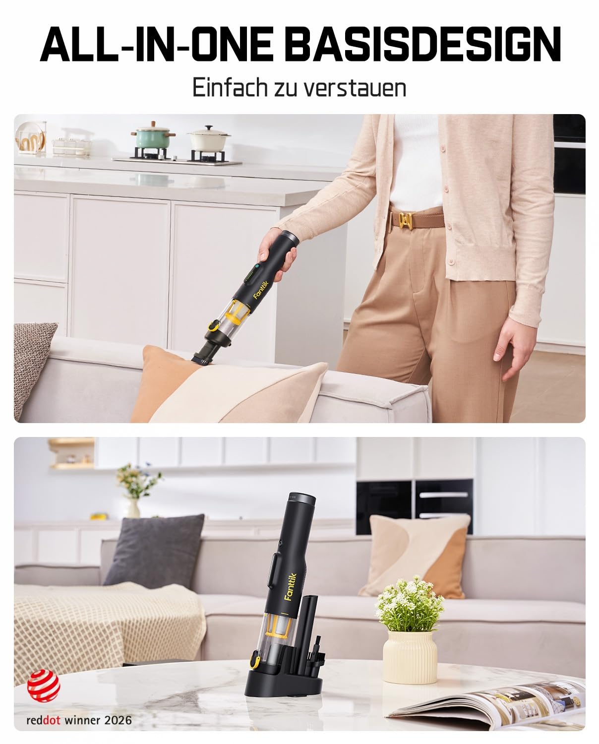 Fanttik Slim V10 Lite Kabelloser Handstaubsauger, 0,45 kg Leichtbau mit All-in-One-Station, 12000 Pa Saugkraft & Smart-LED-Display, tragbarer Mini-Staubsauger für Küche, Haushalt und Auto | Smart LED-Display, bürstenloser Motor, kabelloser tragbarer Mini-