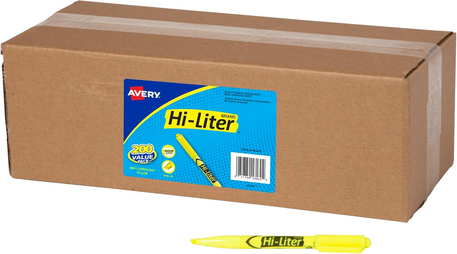 Avery Hi-Liter Value Pack Pen-Style Highlighters, Smear Safe Ink, 200 Fluorescent Yellow Highlighters (23825)