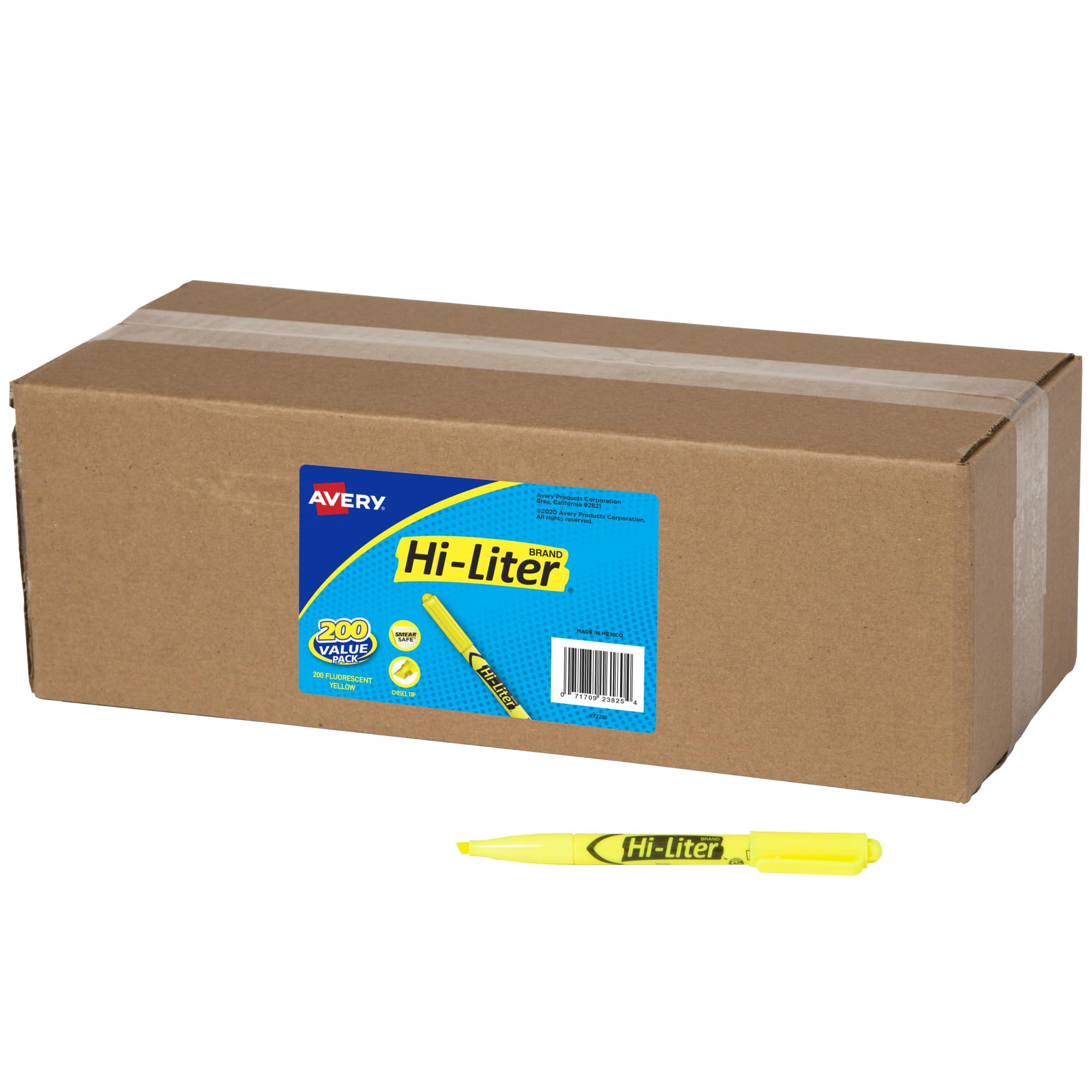 Avery 23825 - Rotuladores de alta calidad, tinta segura para manchas, 200 rotuladores de color amarillo fluorescente