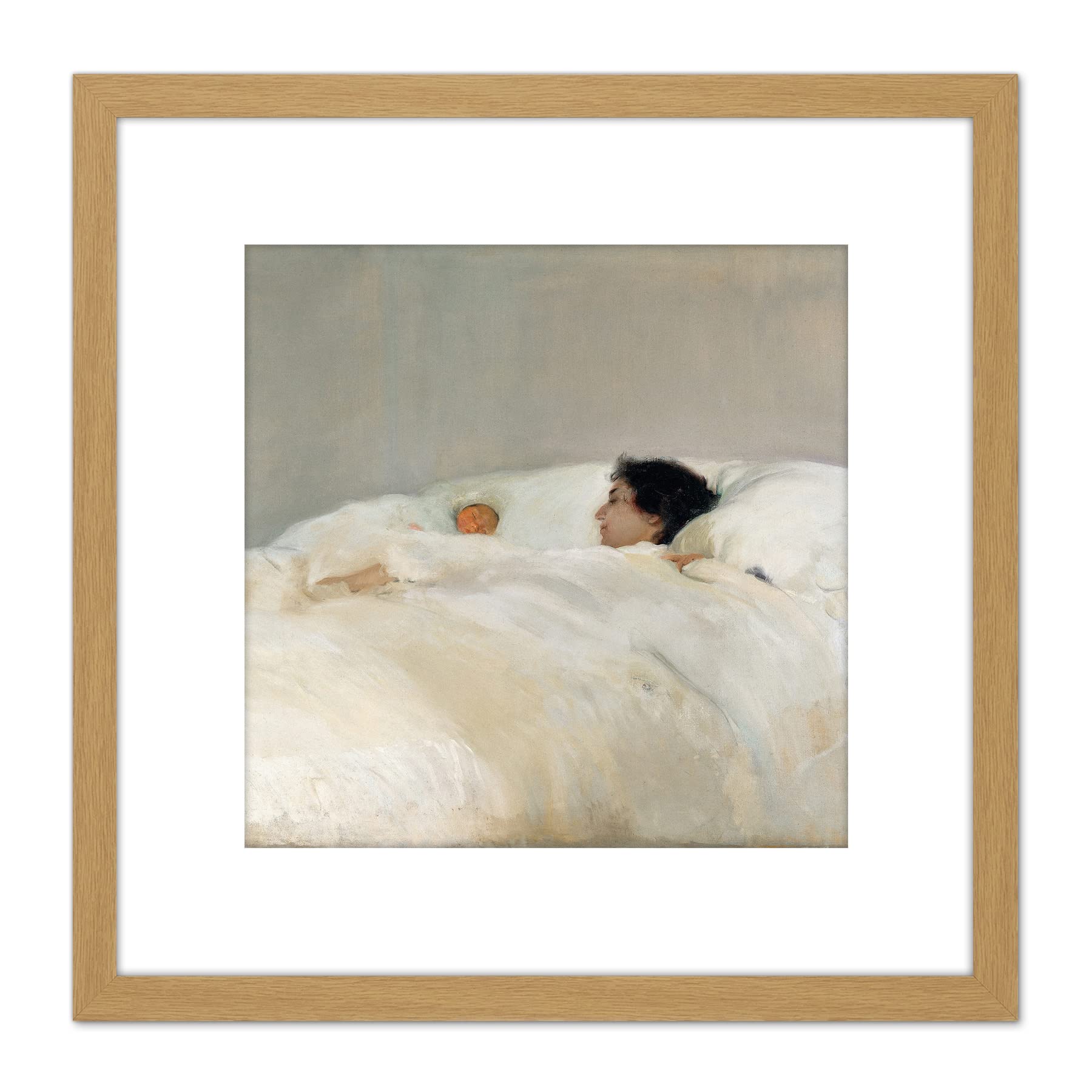 Artery8 Joaquin Sorolla Y Bastida Mother 8X8 Inch Square Wooden Framed Wall Art Print Picture with Mount
