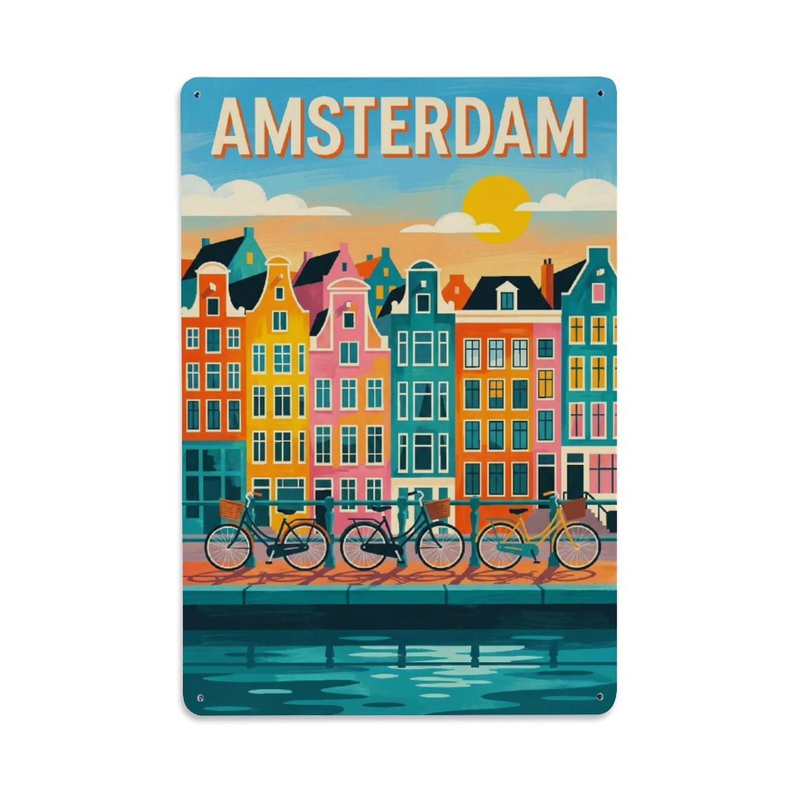 Este 8X12inch Style Vintage Travel Amsterdam Netherlands Engaging Metal Tin Sign