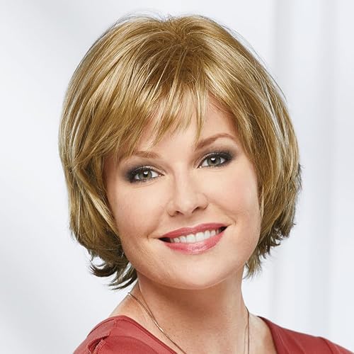 Paula Young Meg Whisperlite Peluca moderna en capas, corte Bob barrido lateral, estilo recto con extremos emplumados, más de 30 tonos multitonales