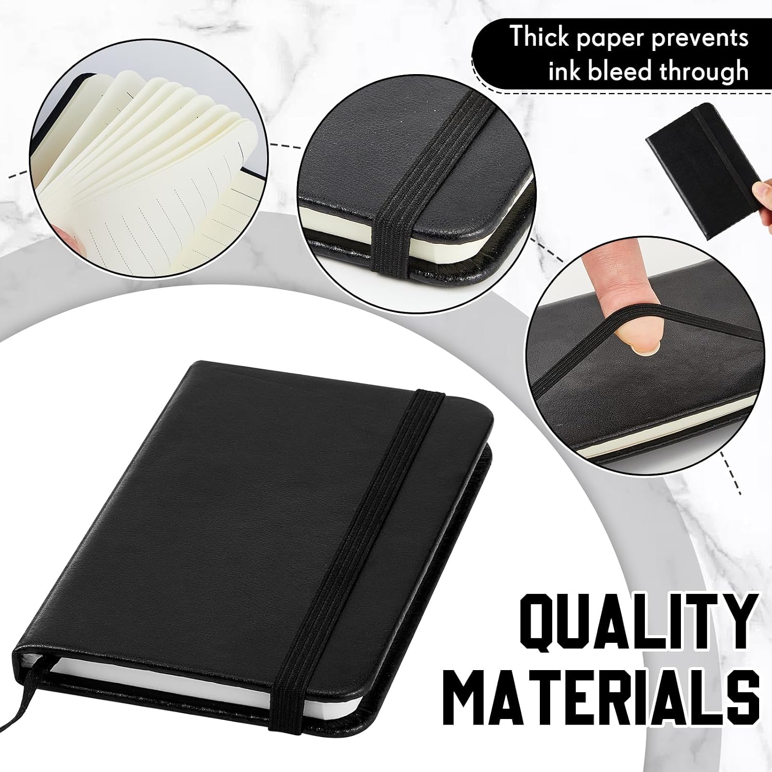 Qeeenar 2 Pcs Mini Pocket Notebook, Solid Color, Black image 5