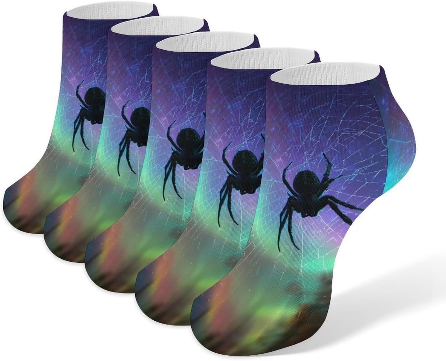 Spider Web Northern Lights Socks for Men Women 5 Pairs Ankle Socks