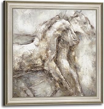 Horse Canvas Wall Art Framed Large Wild Horse Oil Painting Abstract Animal Picture Textured Running Animals Portrait Print Artwork Decor for Home Living Room Bedroom