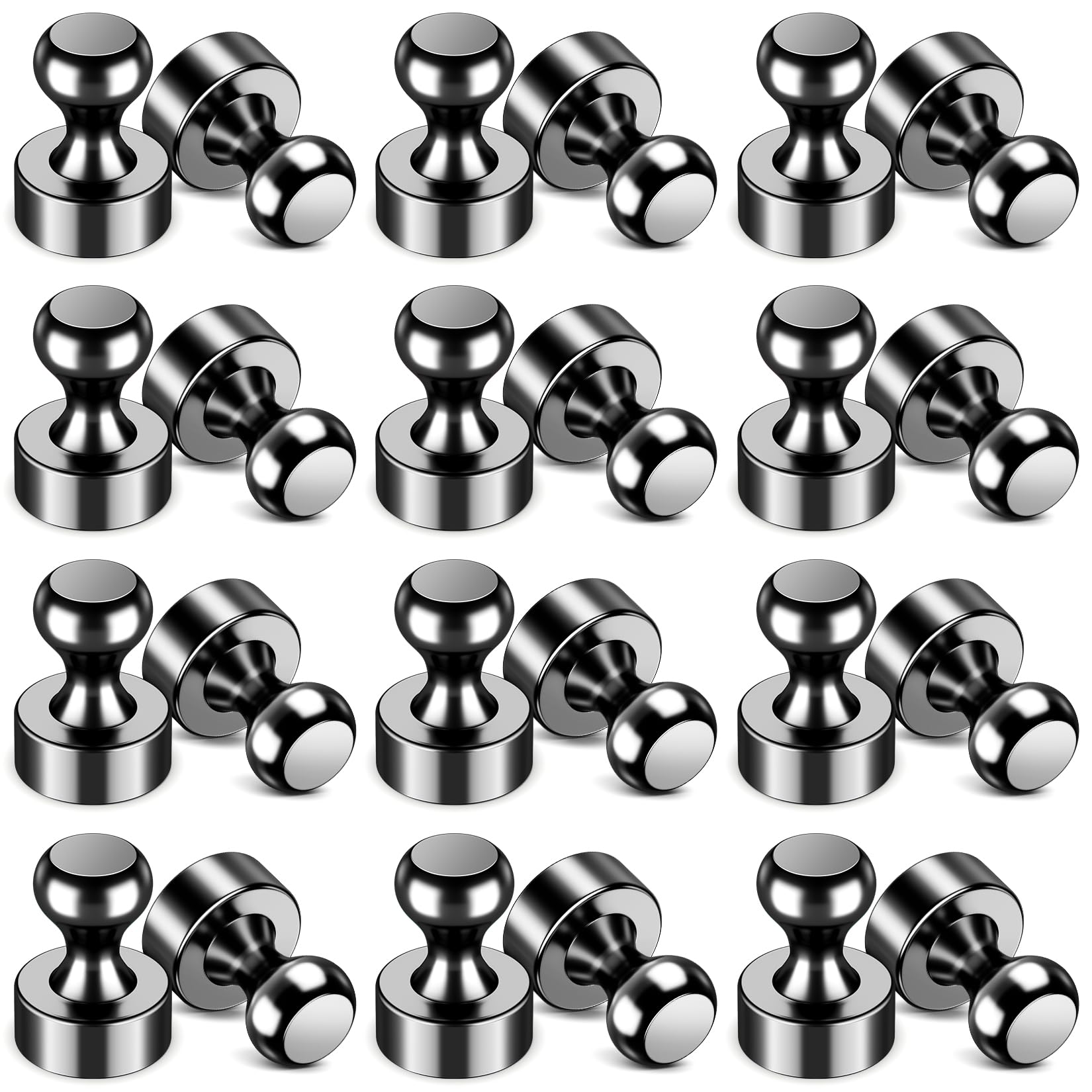 VNDUEEY 24Pcs Black Fridge Magnet Refrigerator Magnets, Magnets for Whiteboard, Small Strong Magnet for Kitchen, Office, School, Locker, Metal Decorative