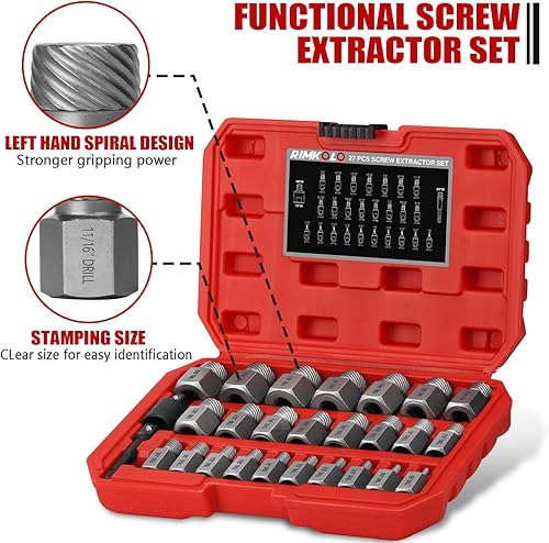 Miniatura 4 de Juego de extractor de tornillos de 27 piezas, 38 pulgadas de accionamiento fácil de sacar, cabezal hexagonal multilínea para quitar pernos rotos,
