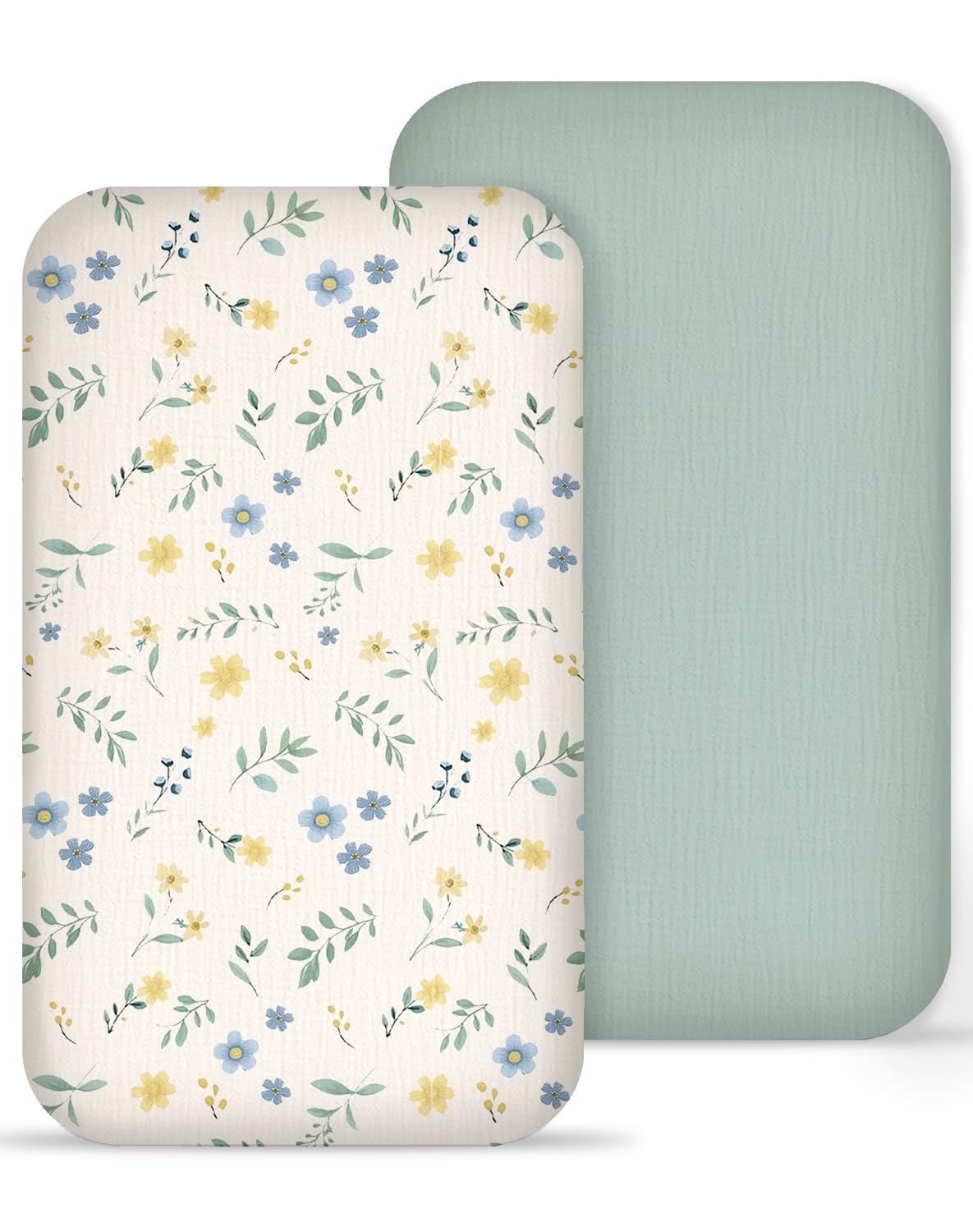 Muslin Bedside Bassinet Sheets 2 Pack, 33" X 20", (Spring Garden &amp; Sage)