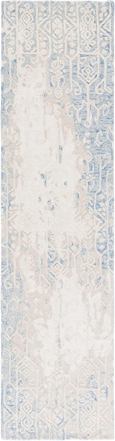 SAFAVIEH Ebony Collection Area Rug - 2'3" x 9' Runner, Blue/Ivory, Geometric Design, Ideal for High Traffic Areas in Living Room, Bedroom, Dining (EBN130M)