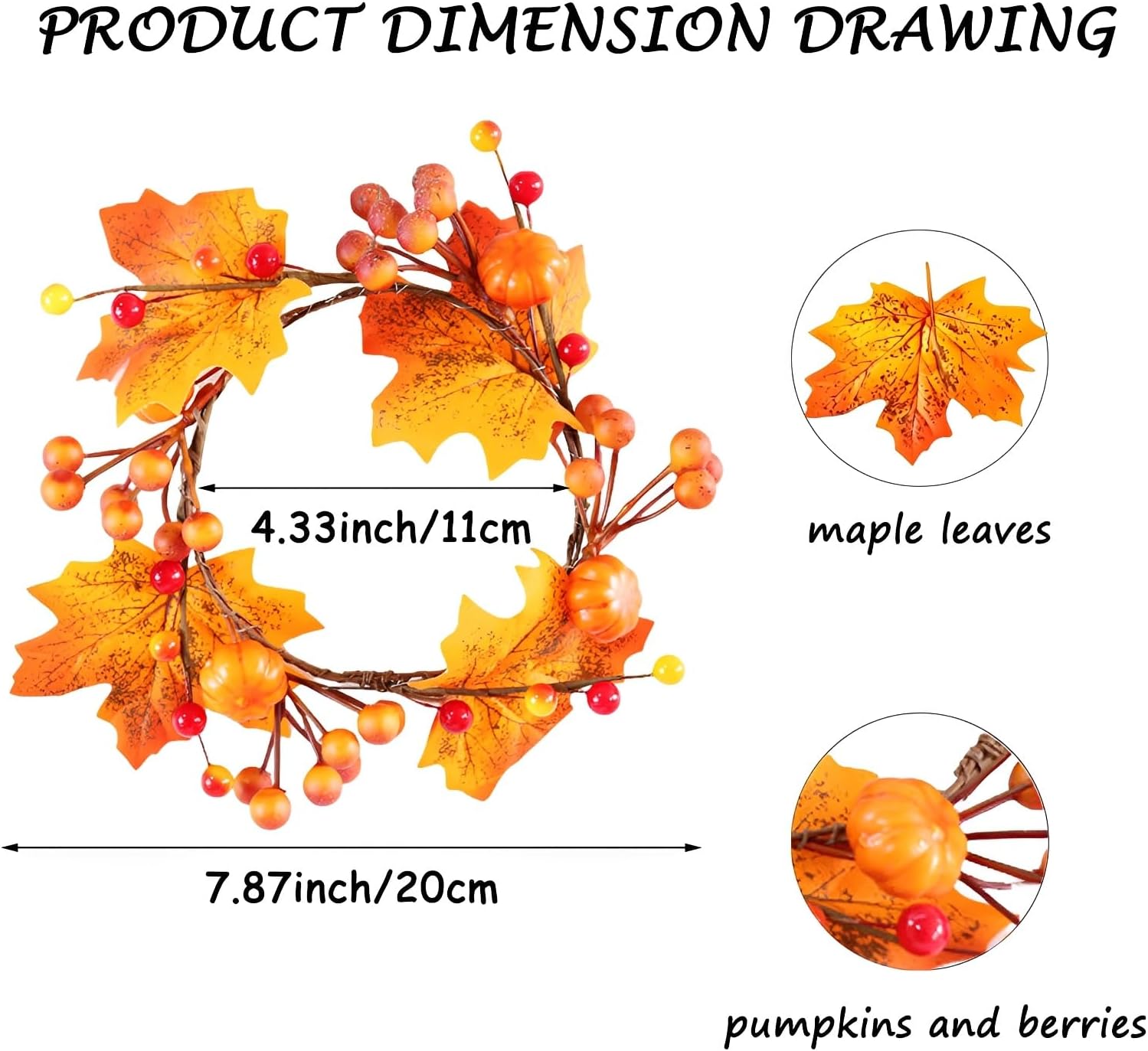 Fall Maple Pumpkin Candle Ring Wreath Thanksgiving Halloween Decoration
