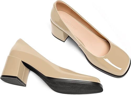 Miniatura 6 de Zapatos de tacón medio con puntera cuadrada para mujer, de charol y tacón medio, de 2.5 pulgadas