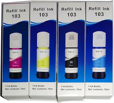 طقم مكافئ للحبر EcoTank L3256 مكون من 4 ألوان متوافق مع طابعة Melsan Epson