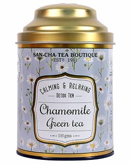 Sancha Tea Boutique Chamomile Green Tea | 100g Whole Leaf Loose Tea | Relaxing, Calming & Floral | Perfect Bedtime Tea for Wellness