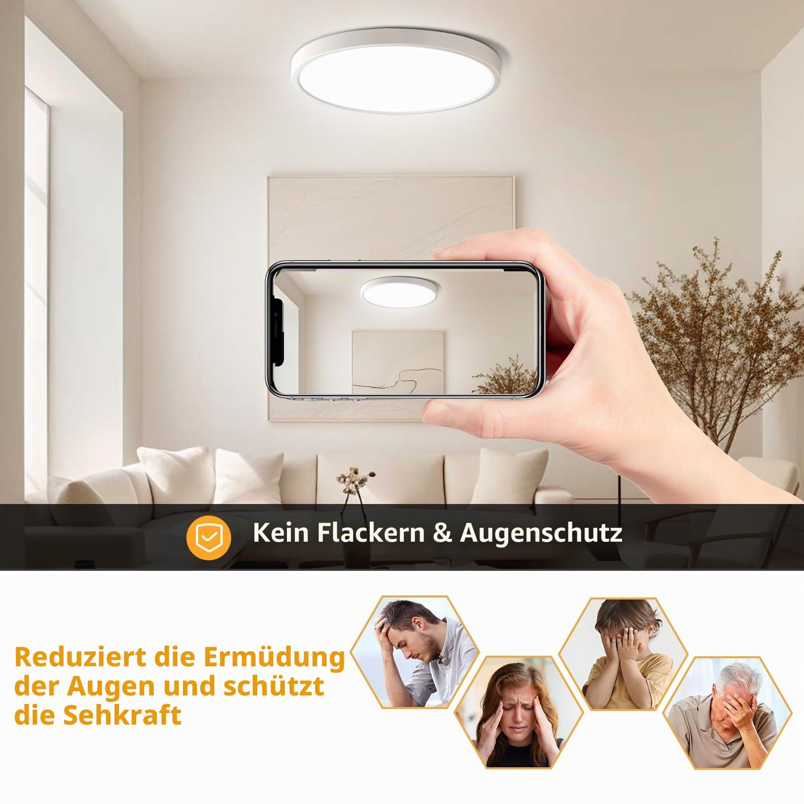 VivaLet 2 Stück LED Deckenleuchte mit Bewegungsmelder 28W 2800LM, 3000K/4000K/6000K Dimmbar Deckenlampe Flach mit Fernbedienung, IP54 Sensor Licht mit Lichtsensor für Bad, Keller, Treppen, Garage 30cm