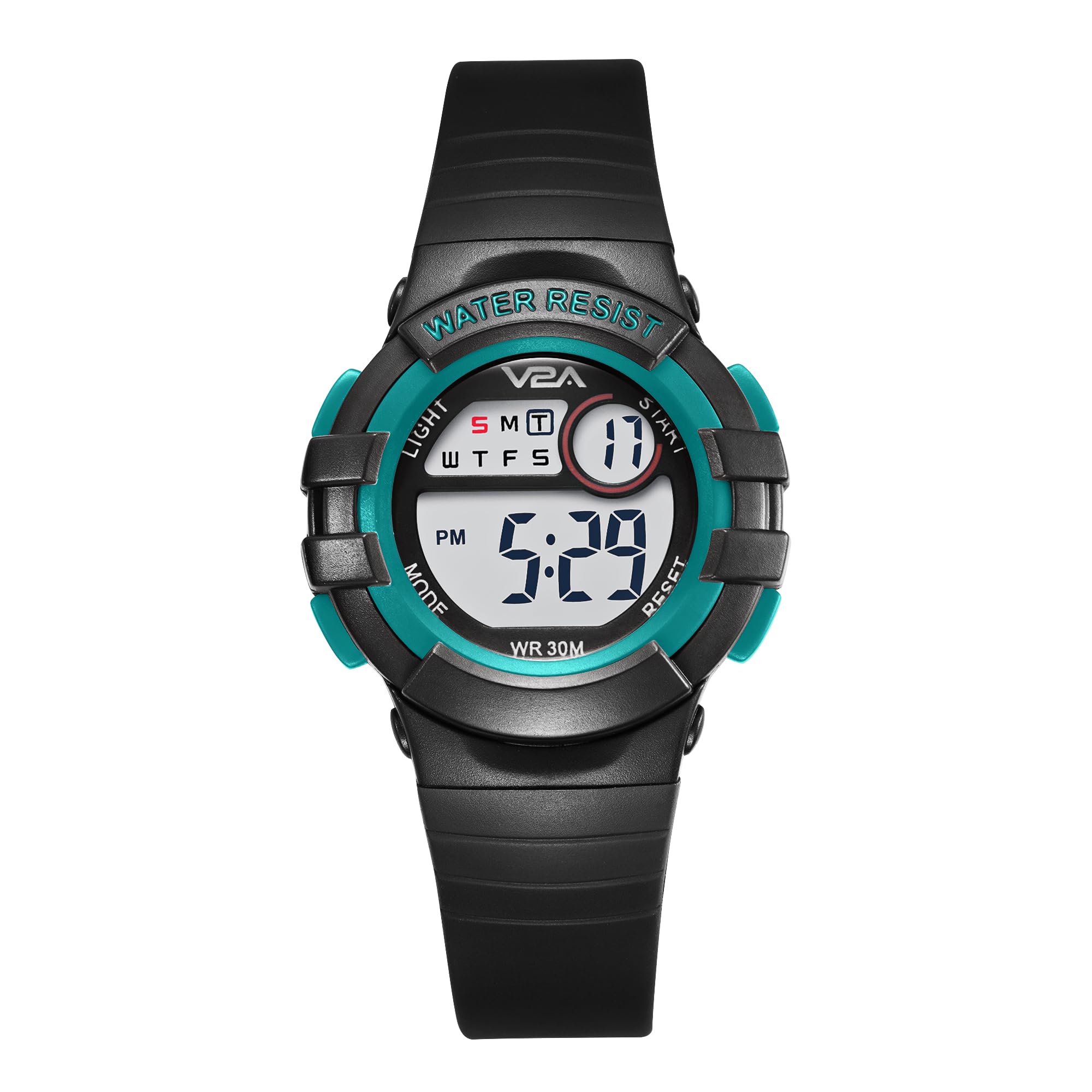 V2A Digital Watch for Boys Kids Between 3 to 10 Years of Age Multi-Functional 30 M Waterproof Digital Sports Leather Watches for Boys| Watch for Kids Age 3 5 6 7 8 (Green Case and Black Band)