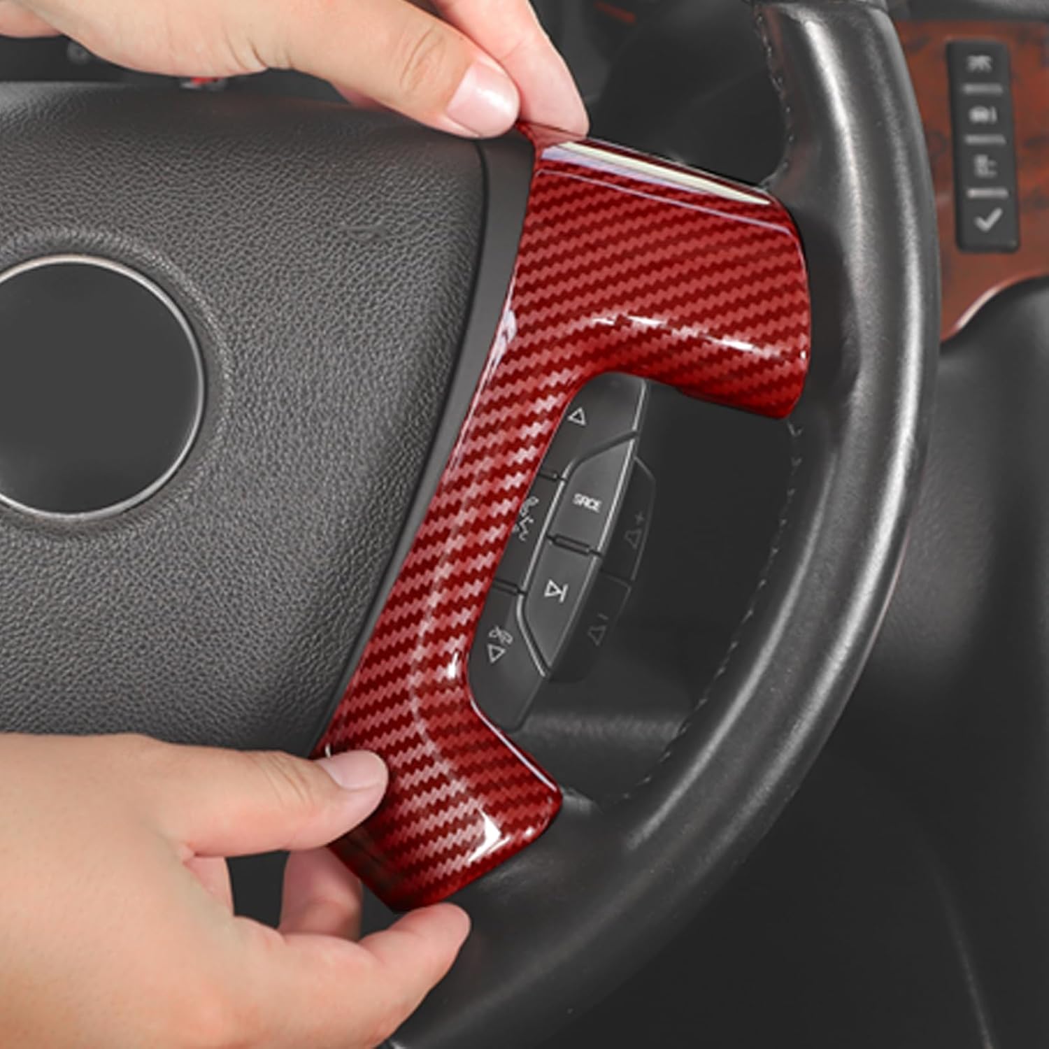 CheroCar Steering Cover Button Frame Interior Decal Trim Fit for 2007-2013 Chevry Silverado Avalanche Suburban Tahoe Traverse 1500 2500HD 3500HD & Yukon Sierra & Cadillac Escalade