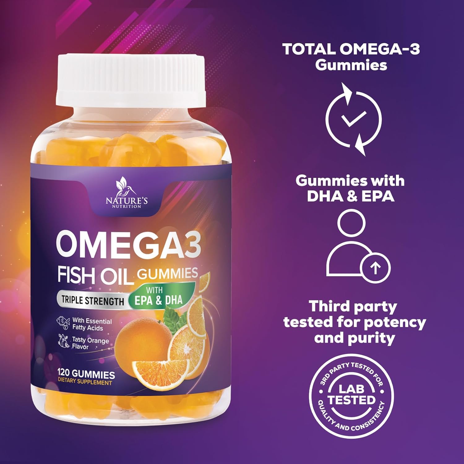 Omega 3 Fish Oil Gummies - 3X Strength Heart Health Support, High Absorption Omega 3 Fish Oil Gummy Supplement with DHA & EPA, Joint & Brain Support for Adults, Delicious Orange Flavor- 120 Gummies - Image 7