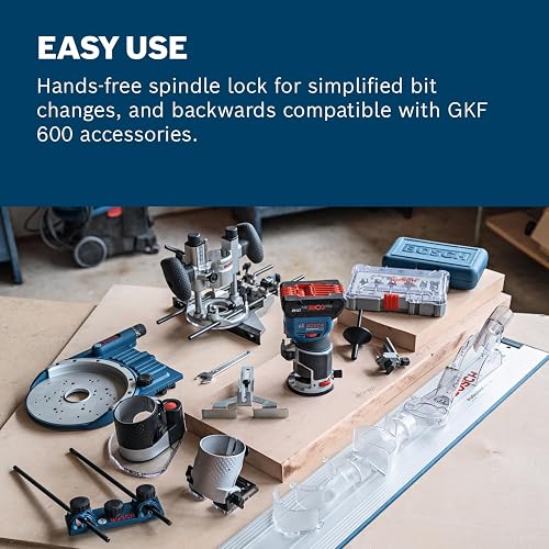 Bosch Professional 18V System Cordless Router GKF 18V-8 (incl. Parallel Guide, 2X Routing vac adaptors, Chip Shield, 8mm Collet, Wrench, L-BOXX, Without Battery/Charger) - 4