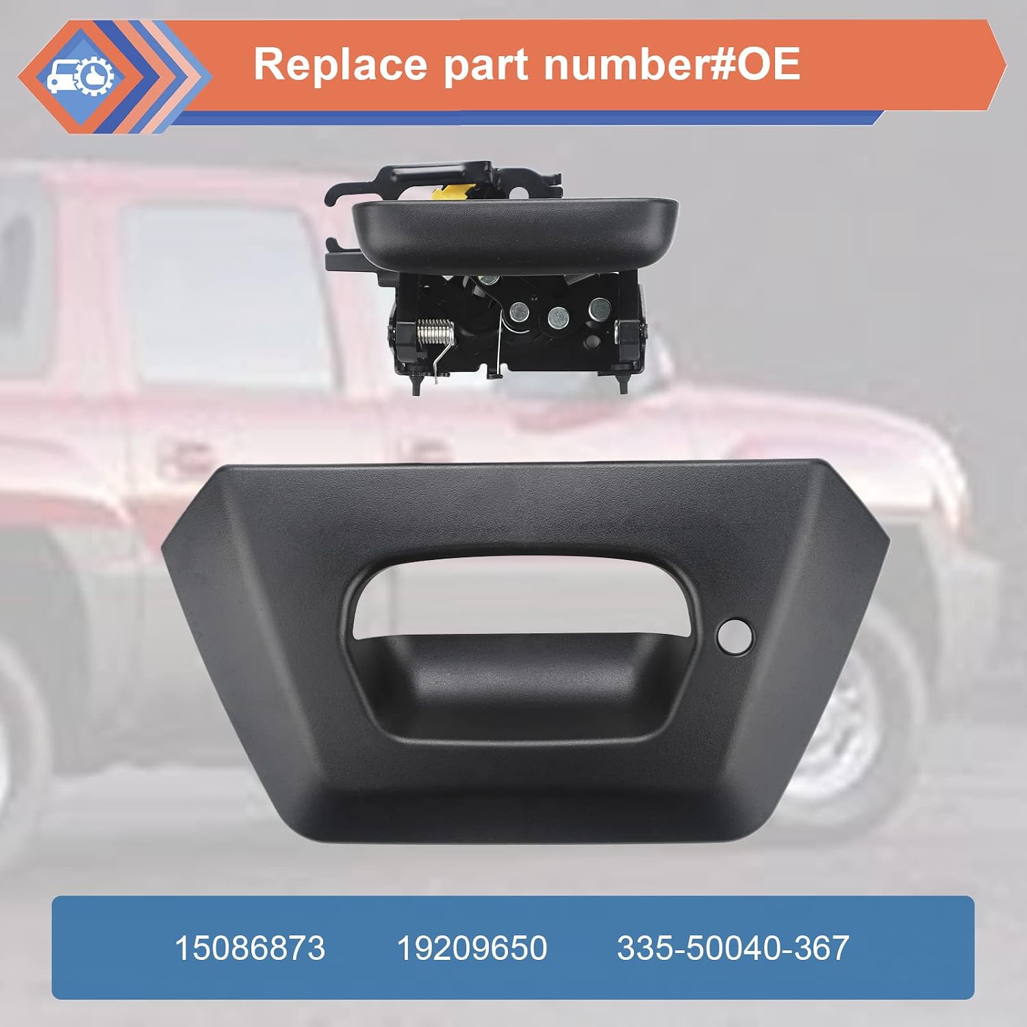 Black Tailgate Door Handle and Bezel Compatible with 2002-2006 Chevy Vehicle Avalanche 1500 2500 Pickup Trunk, Replace#15086873 19209650 335-50040-367