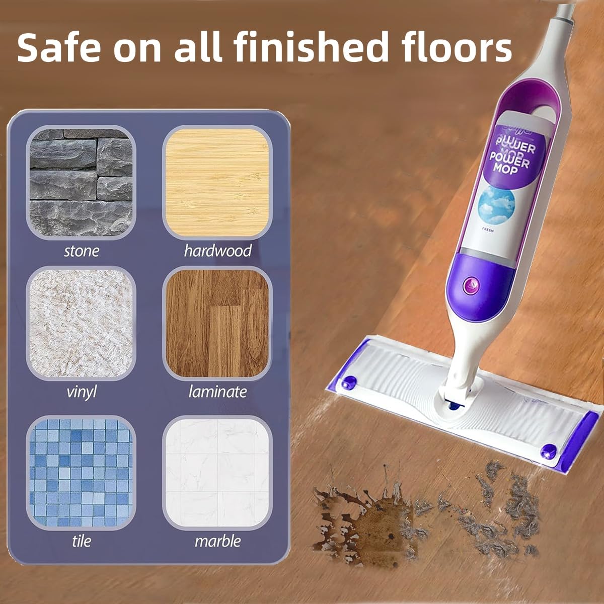 Recambios de almohadillas desechables para Swiffer PowerMop multisuperficie, almohadillas de madera para limpieza de suelos, 10 unidades (10 moradas + 10 marrones)