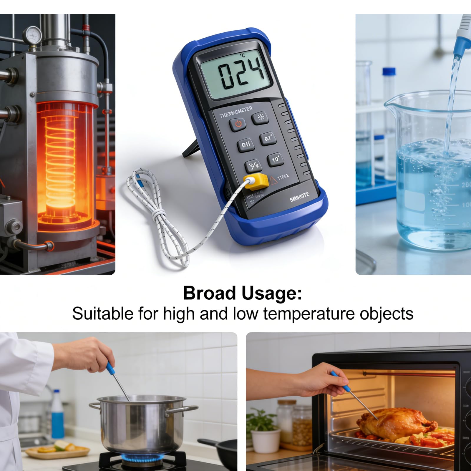 K-Typ Digital Thermometer, Digitales Thermoelement Thermometer -50℃ to 1300℃, temperaturmessgerät Temperaturmesser mit fühler LCD Hintergrundbeleuchtung für Kühlschrank, Aquarium, HVAC