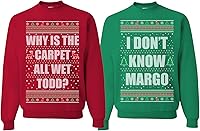 Vista 51 de Wild Bobby Why is The Carpet All Wet Todd Margo Couples Ugly Christmas Graphic Sweatshirts