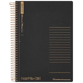 Maruman Spiral Note Basic Notebook, 300 Pages, A5, Narrow Ruled, Black
