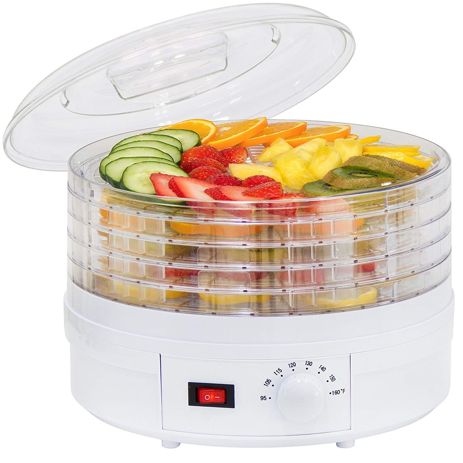 Food Dehydrator Machine with 5 Trays Food Dehydrator Countertop Preserver Jerky Maker (White)-picture-29