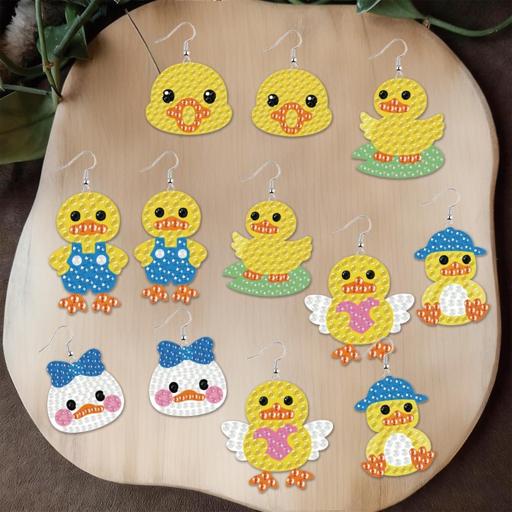 BEUNITONE 12 Pairs Duck Diamond Art Earring Making Kits for Adults, DIY Drop Dangle Earring Making Supplies Kit, Fun Duck Art Earrings Ornament for Women Birthdays Holiday Handmade Gift