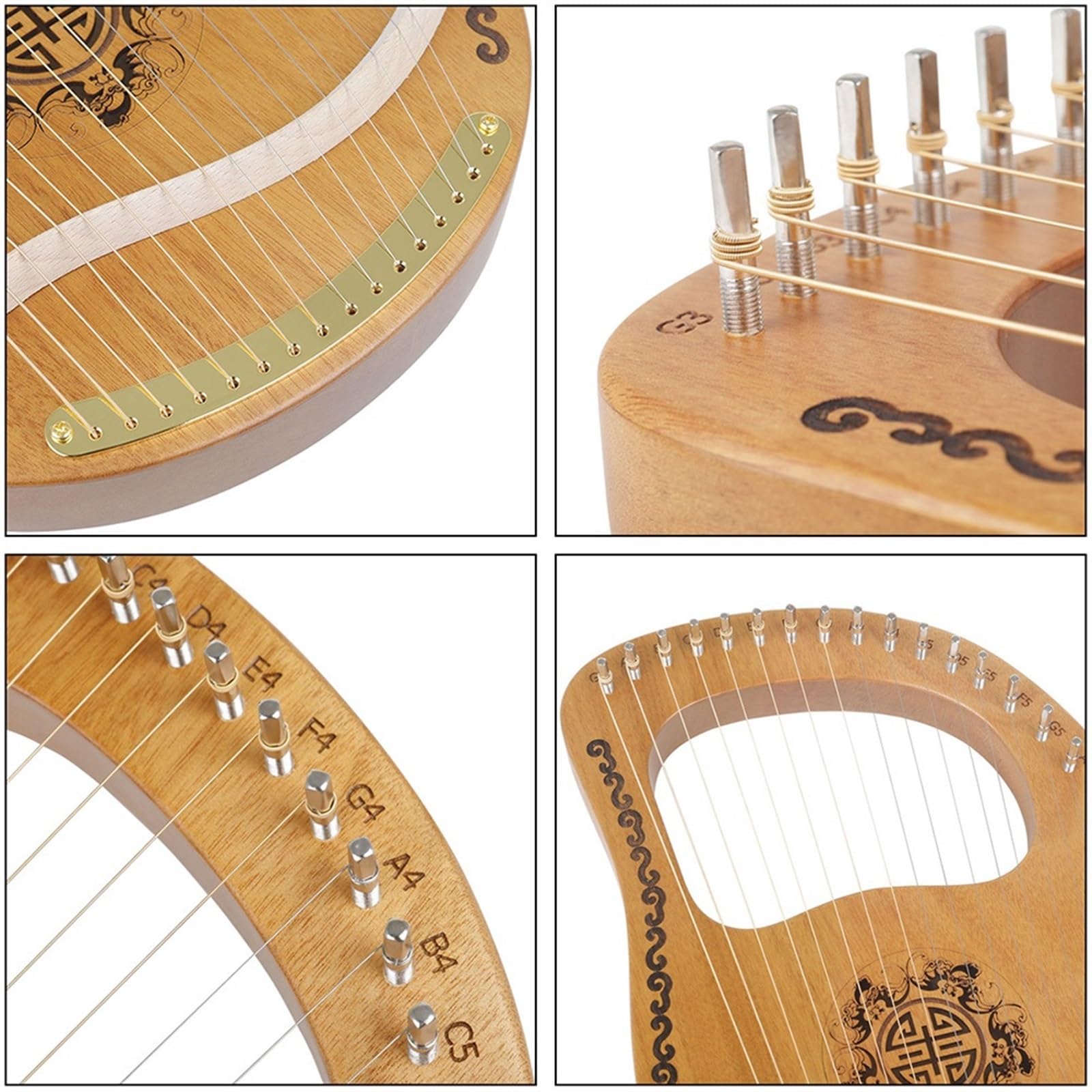 Arpa a lira Strumento musicale a 16 corde for arpa lira in legno di mogano a toni con chiave for accordatura manuale for principianti adulti for bambini