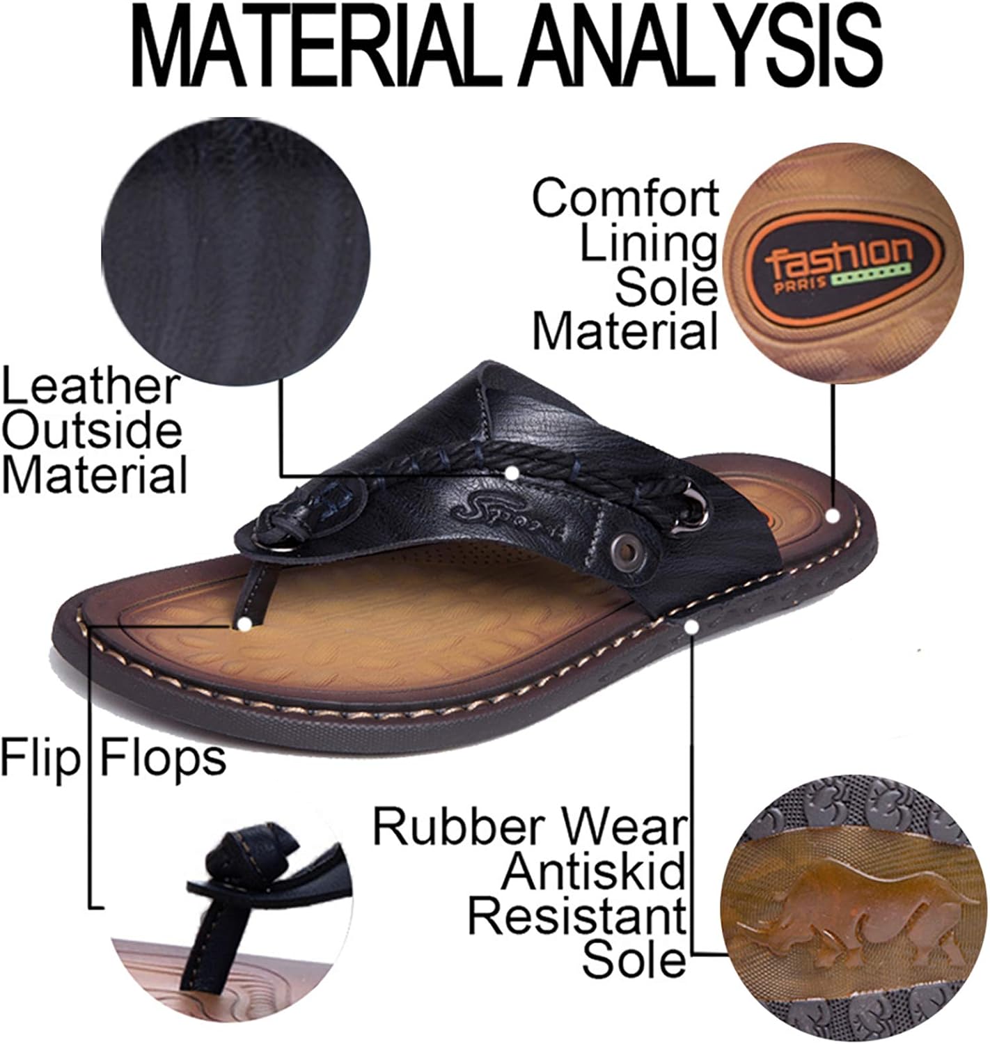 Mens Flip Flops Casual Leather Home Sandals For Mens Rubber Sole Slippers - Image 3