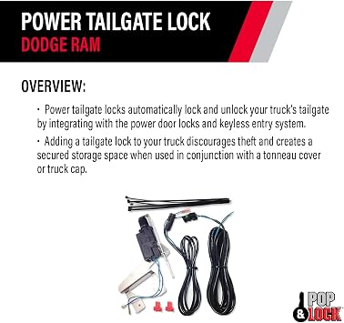 Pop & Lock Power Tailgate Lock for Dodge Ram 1500 Fits Models 2010 to 2015, Dodge Ram2500 & Dodge Ram 3500 Fits Models 2010 to 2015 (PL8350)