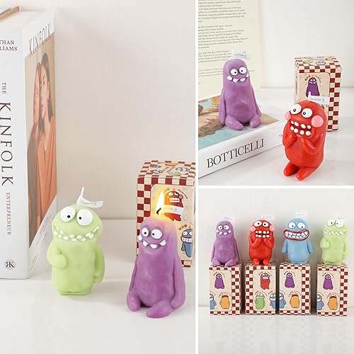 Miniatura 6 de Paquete de 4 velas divertidas con forma de figura de arcilla, bonitas velas estéticas, velas perfumadas sin humo, velas decorativas para habitación